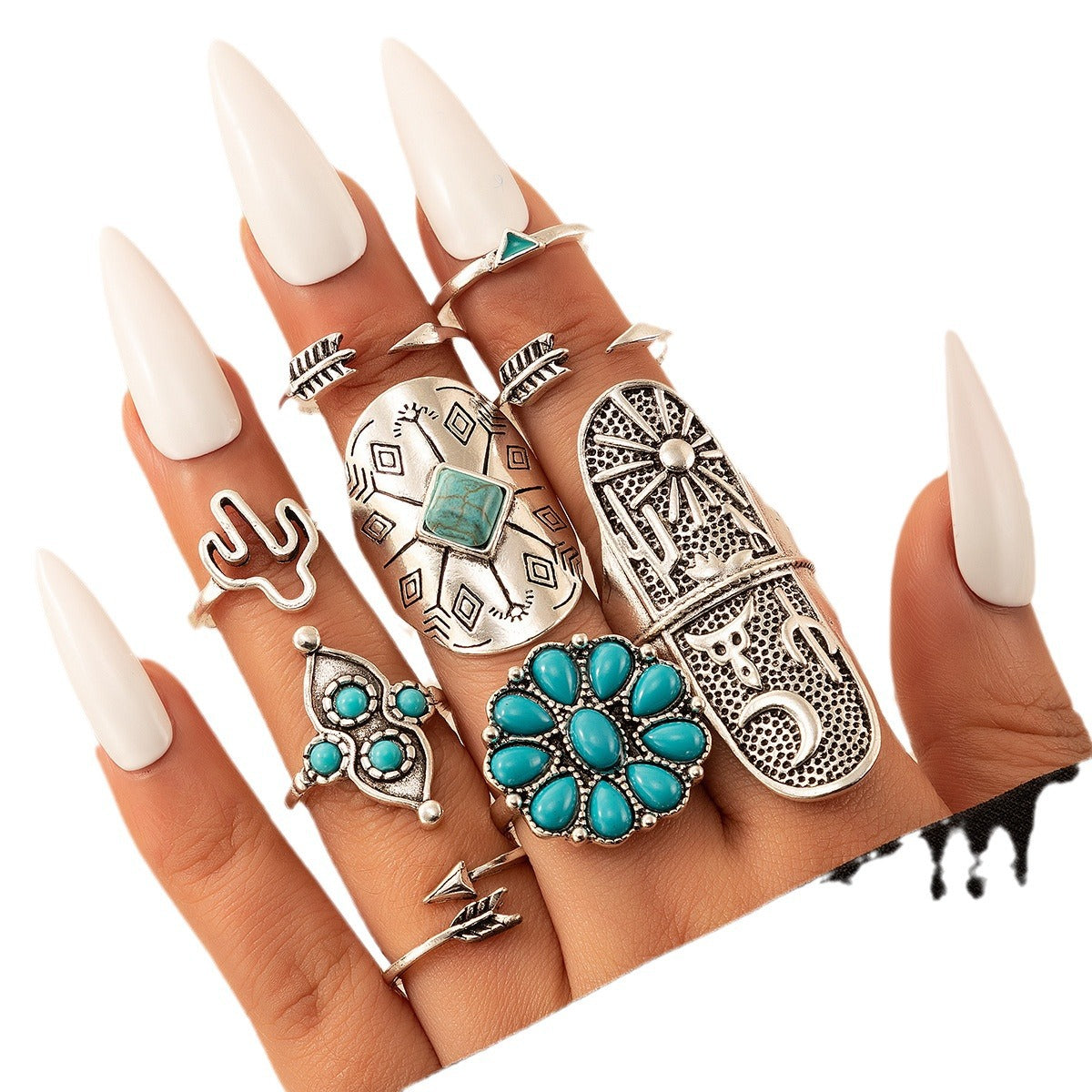 Wholesale Turquoise open retro tail ring set